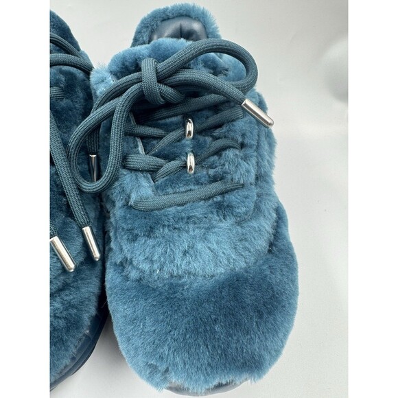 Sadi Studios Teal Blue Fur Pop Leather Sneakers Chunky Sole Platforms Size 6 - Picture 6 of 16